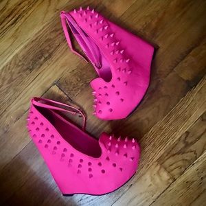 Fierce Pink Spiked Wedged Platform Shoes